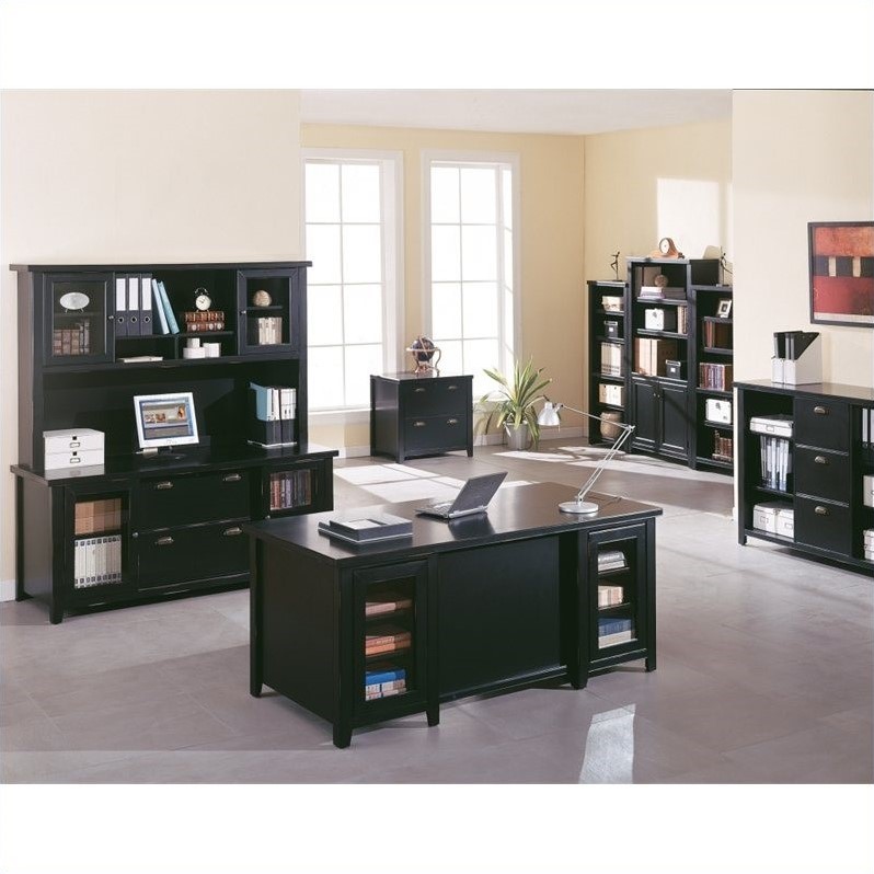 Martin Furniture Tribeca Loft Black Credenza with Hutch with Sliding