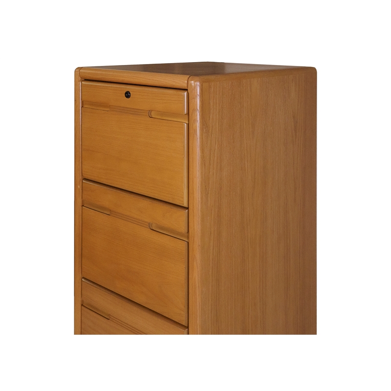 Four Drawer Wood Vertical File Cabinet in Oak With Locking Top Drawer