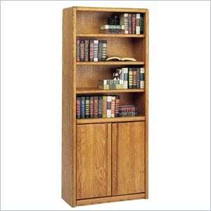 martin furniture contemporary bookcase with lower doors in medium oak