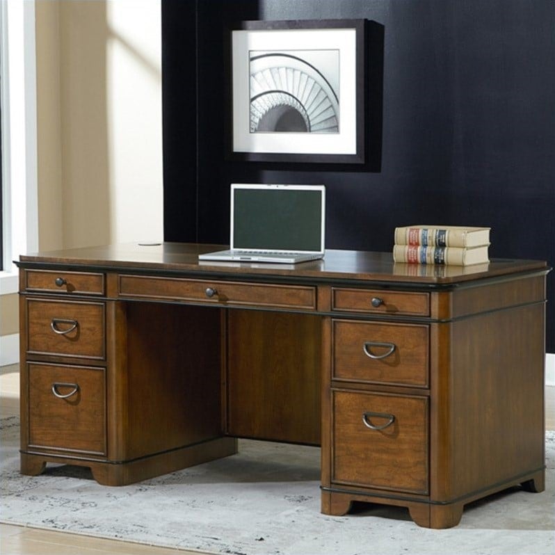 Martin Furniture Double Pedestal Executive Desk in Warm Fruitwood ...