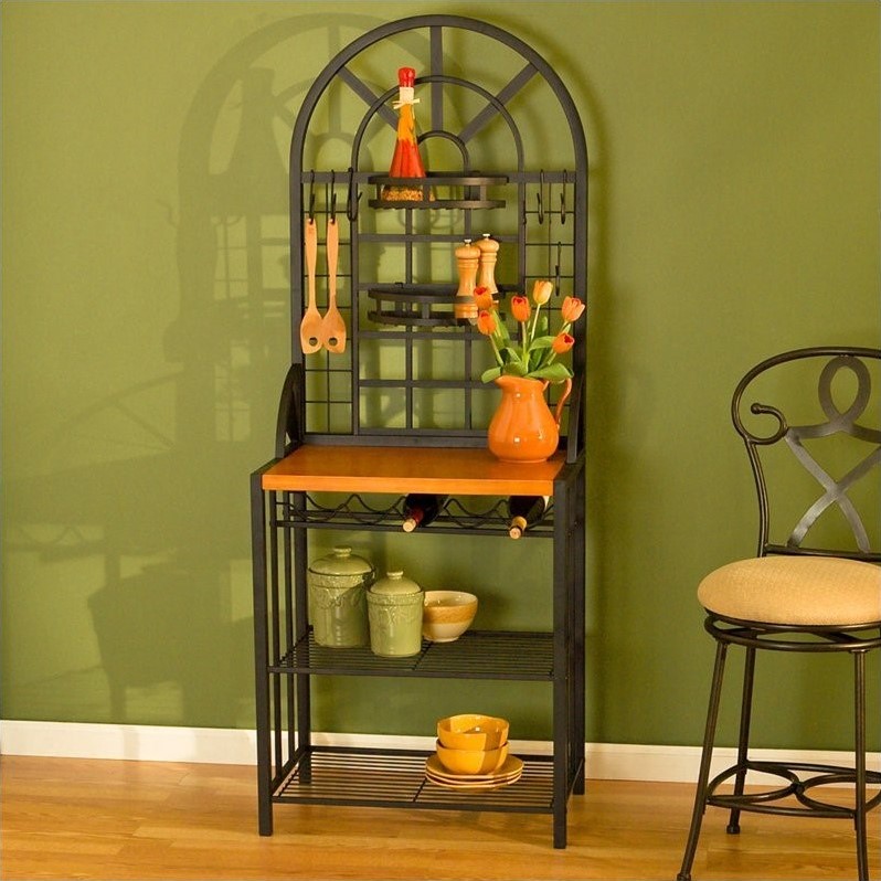 SEI Furniture Summit Steel Metal Dome Bakers Rack with Wine StorageBlack