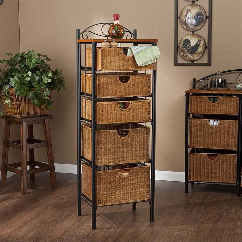 Southern Enterprises 5 Drawer Iron Wicker Storage Unit Be8999