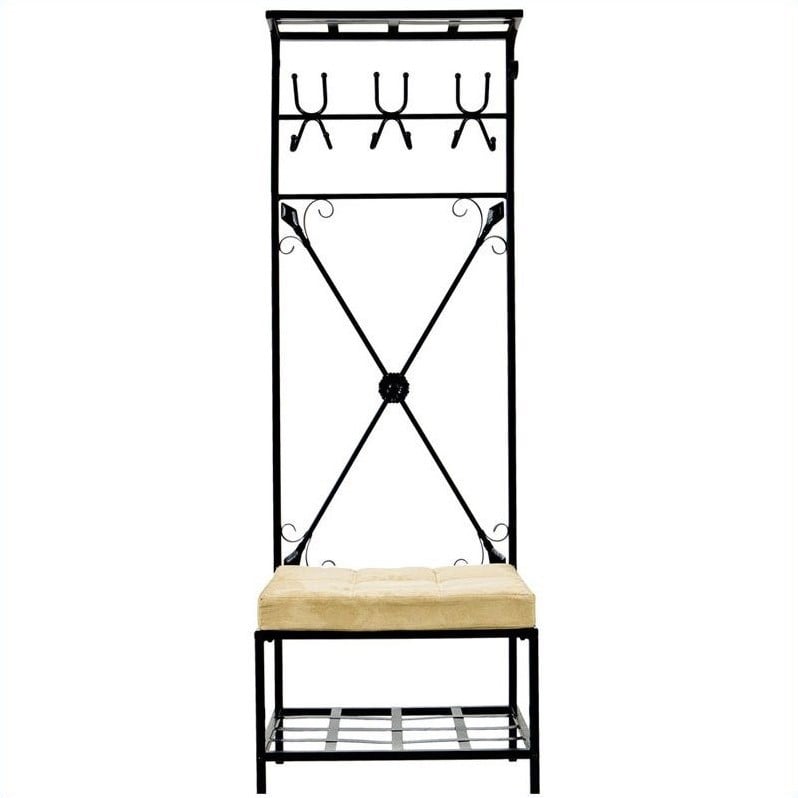 SEI Furniture Leon Entryway Storage Rack-Bench Seat in Textured Black