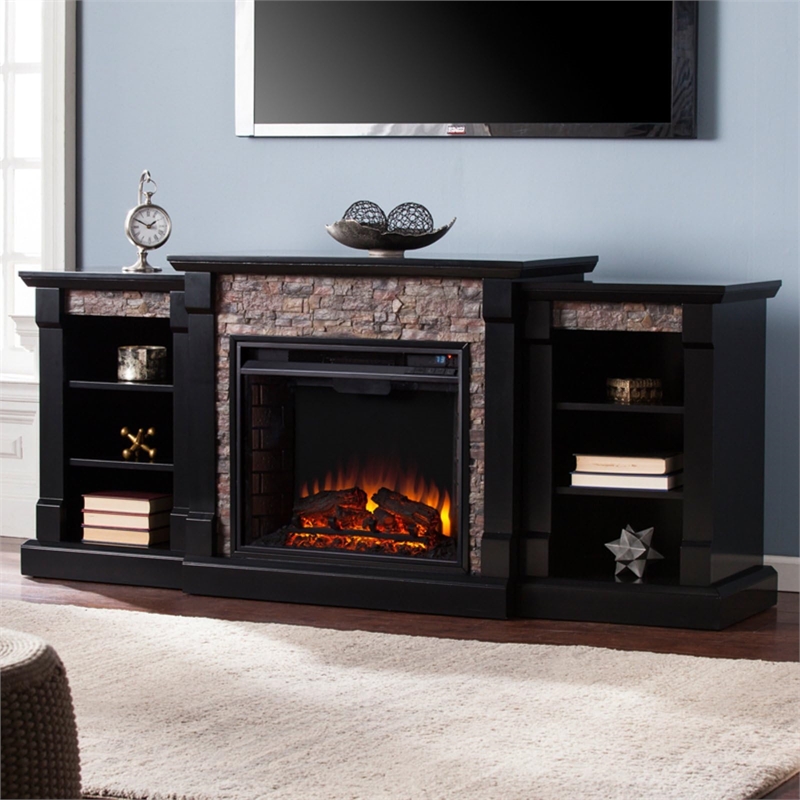 SEI Furniture Gallatin Faux Stone Electric Fireplace in Black