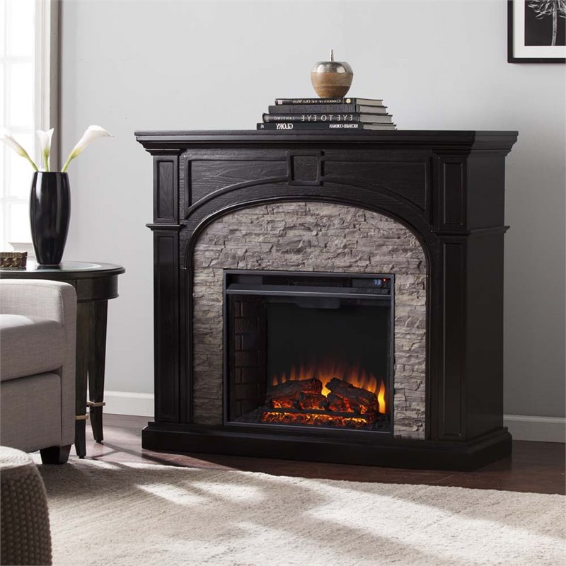 Southern Enterprises Tanaya Electric Fireplace In Ebony And Gray