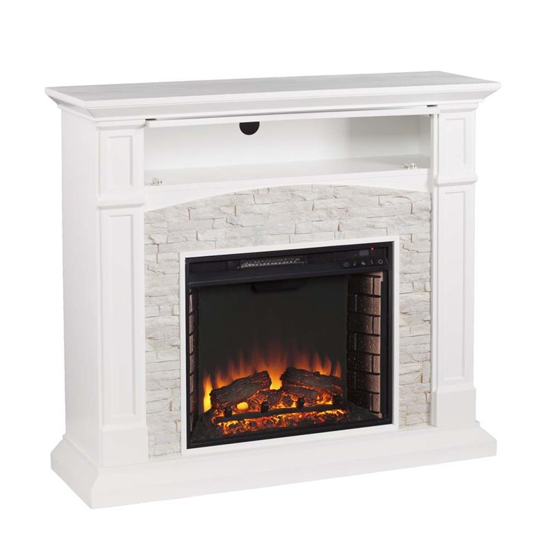 SEI Furniture Seneca Faux Stone Electric Fireplace TV Stand