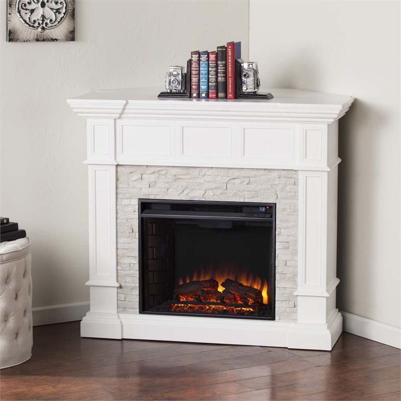 Southern Enterprises Merrimack Corner Electric Fireplace In White