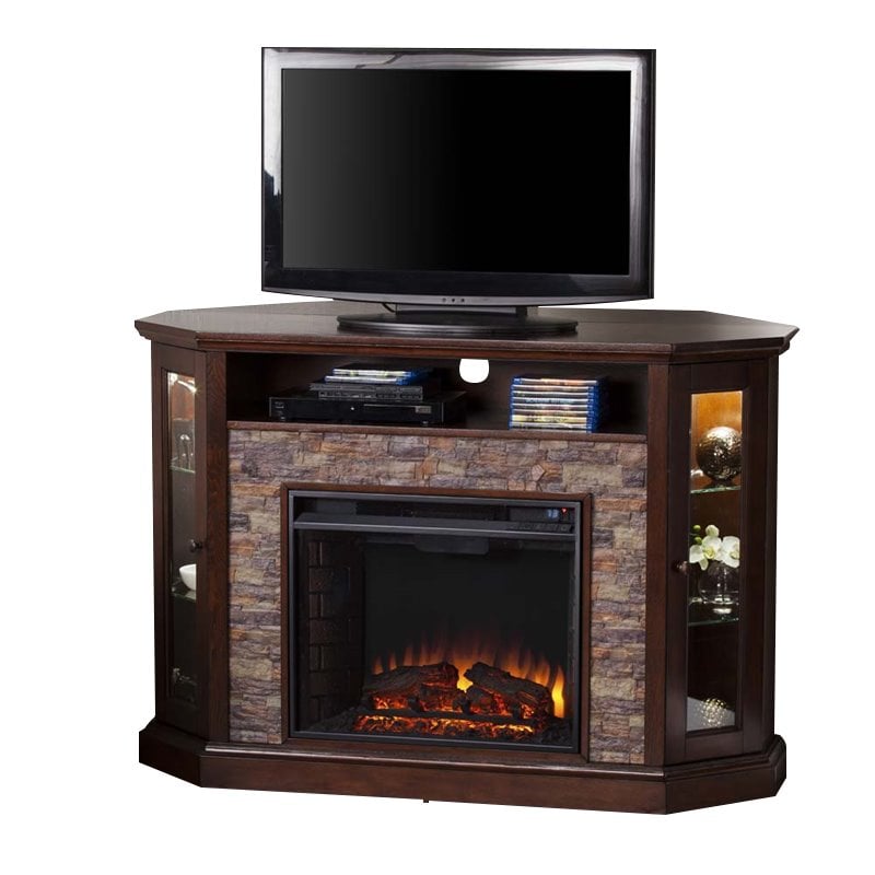 Southern Enterprises Redden Corner, Corner Electric Fireplace Tv Stand With Remote