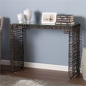 Southern Enterprises Loni Woven Glass Top Console Table in Dark Brown