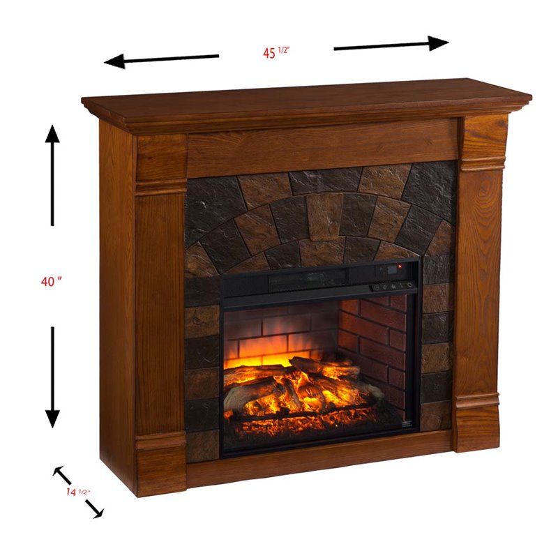 Southern Enterprises Elkmont Faux Stone Electric Fireplace in Oak - FI9282