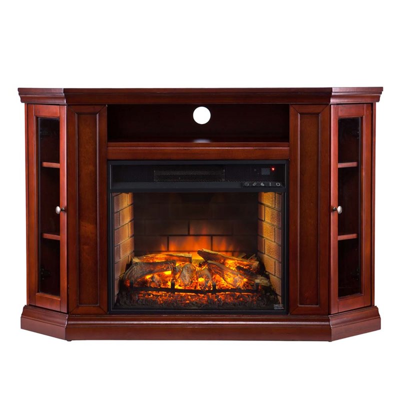 Southern Enterprises Claremont Corner Fireplace TV Stand in Mahogany