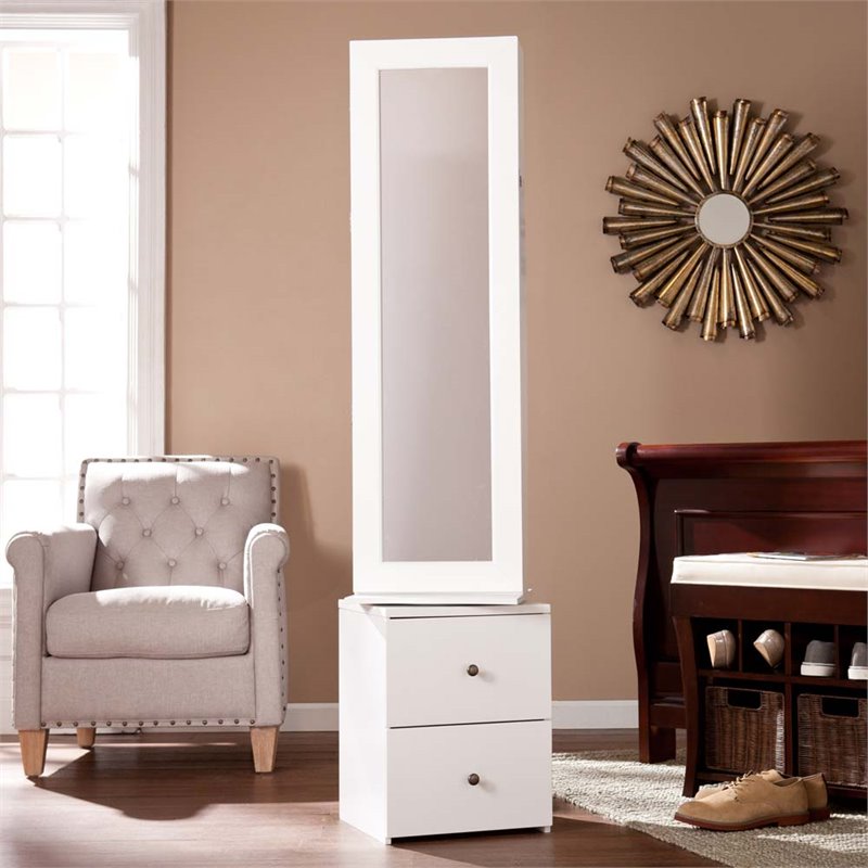 Southern Enterprises Darby Swivel Jewelry Armoire Mirror In White