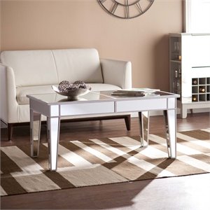 Southern Enterprises Mirage Mirrored Coffee Table in Distressed Silver