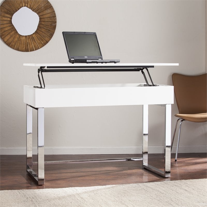 SEI Furniture Inman Wood & Metal Adjustable Height Sit-Stand Desk in White