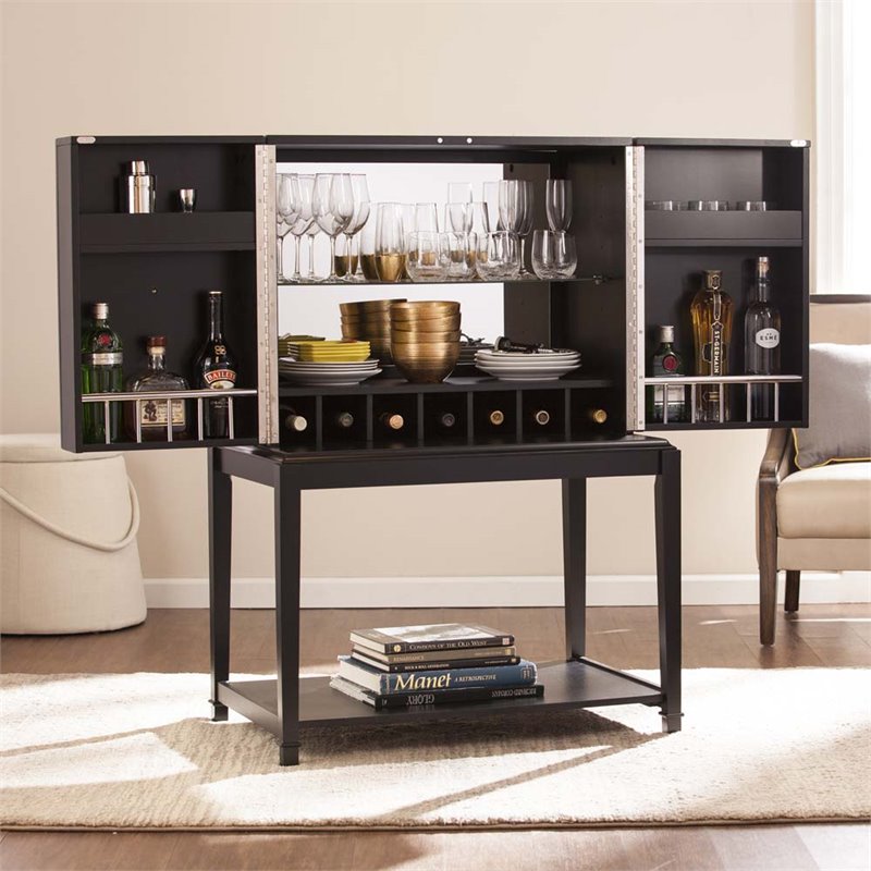 Southern Enterprises Starlynn Mirrored Bar in Matte Black HZ0304