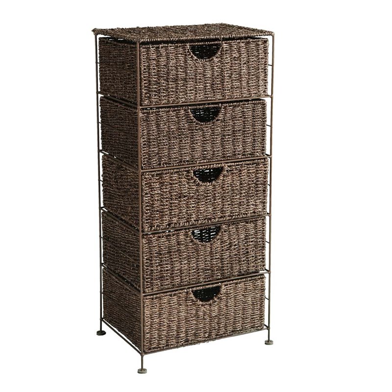 Southern Enterprises Kelsey Seagrass 5 Drawer Storage Unit In
