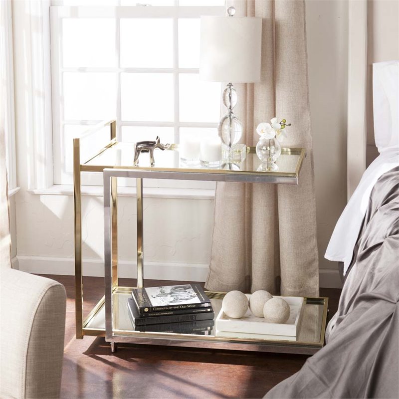 Southern Enterprises Riata Mirrored Bar Cart In Silver And Gold Hz6403 Southern Enterprises Riata Mirrored Bar Cart In Silver And Gold