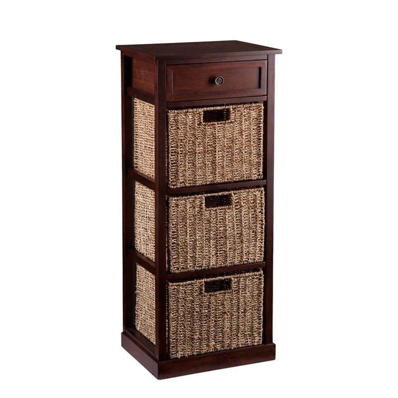 SEI Furniture Kenton 3 Basket Storage Tower Unit in Mahogany Cymax