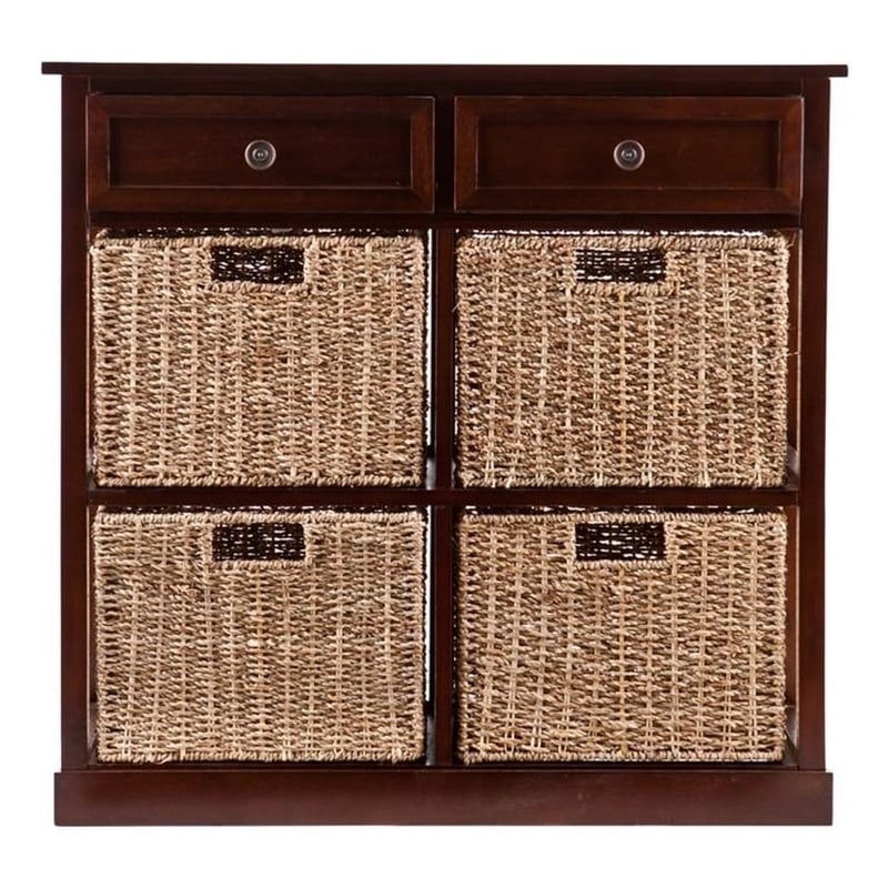 SEI Furniture Kenton 4 Basket Storage Unit in Mahogany