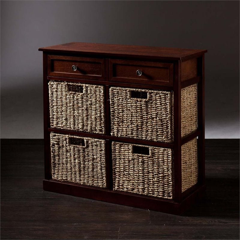 SEI Furniture Kenton 4 Basket Storage Unit in Mahogany