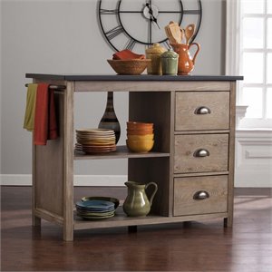 Southern Enterprises Denning Industrial Kitchen Island in Burnt Oak