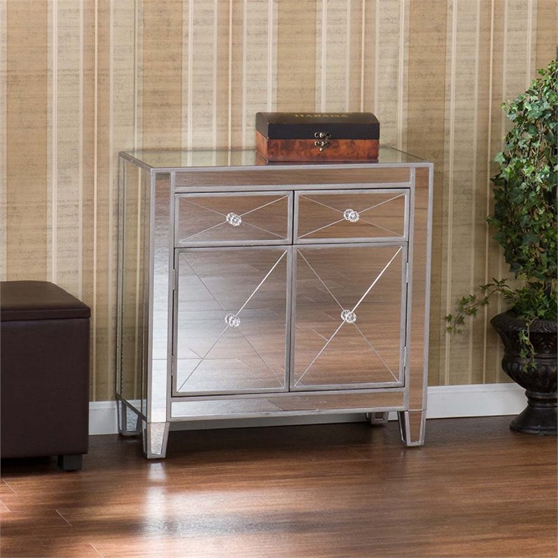 SEI Furniture Mirage Reflective Cabinet in Mirrored with SIlver