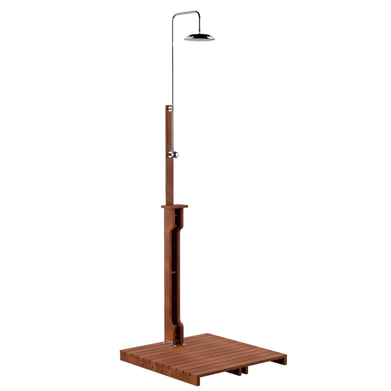 SEI Furniture Outdoor Shower with Rain-Style Shower Head in Oiled Eucalyptus