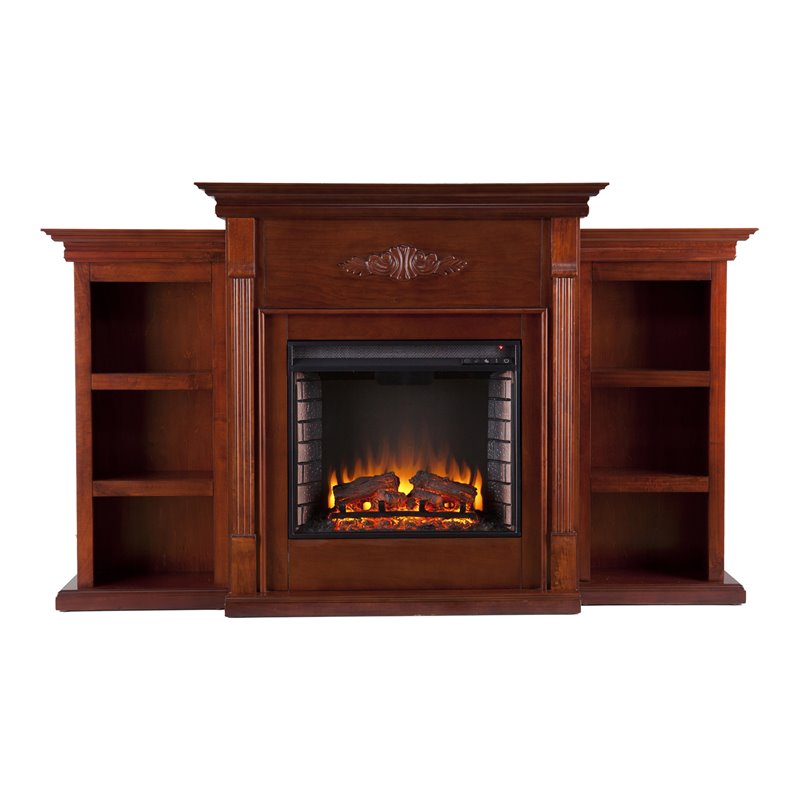 SEI Furniture Fredricksburg Wood Electric Fireplace with Bookcases in Brown