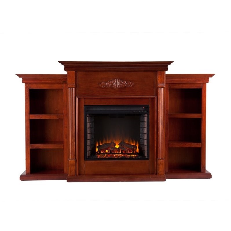 SEI Furniture Fredricksburg Wood Electric Fireplace with Bookcases in Brown