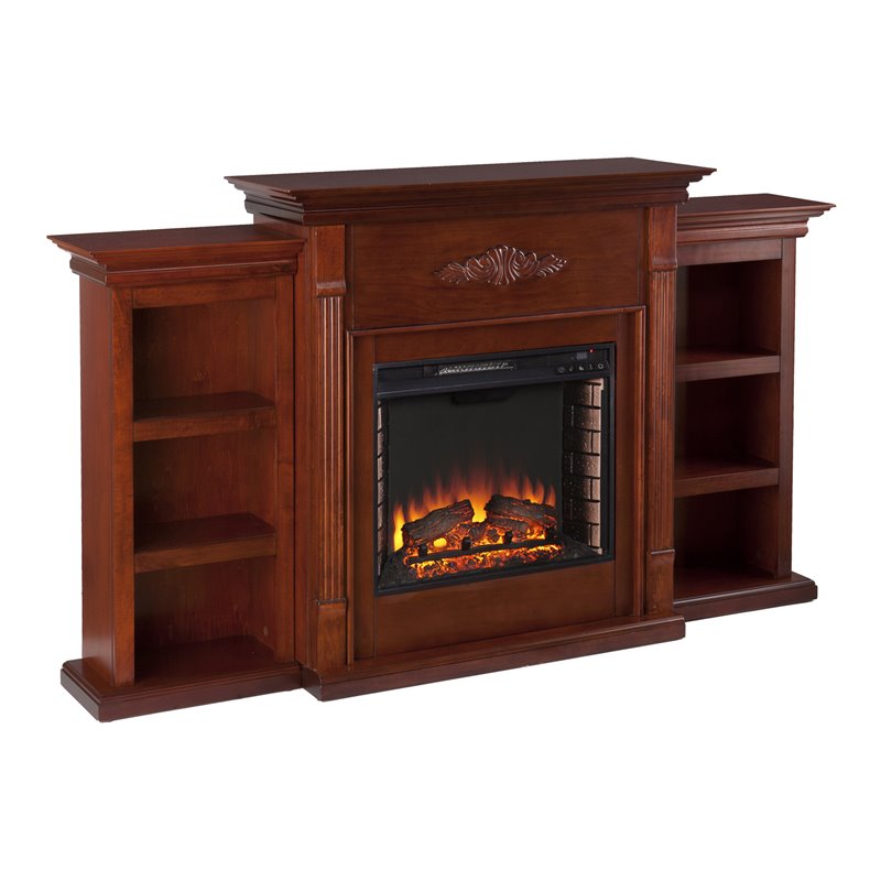 SEI Furniture Fredricksburg Wood Electric Fireplace with Bookcases in Brown