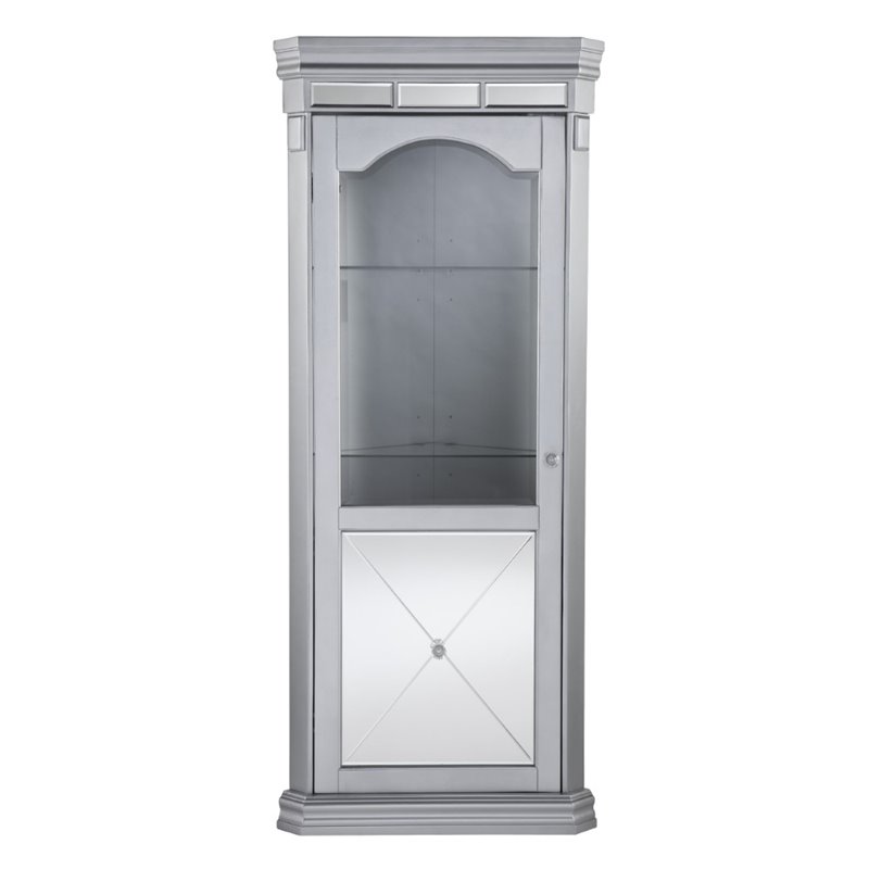 Southern Enterprises Mirage Corner Curio Cabinet In Matte Silver