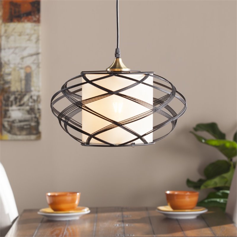 Southern Enterprises Alento Wire Cage Pendant Lamp in Black | Cymax ...