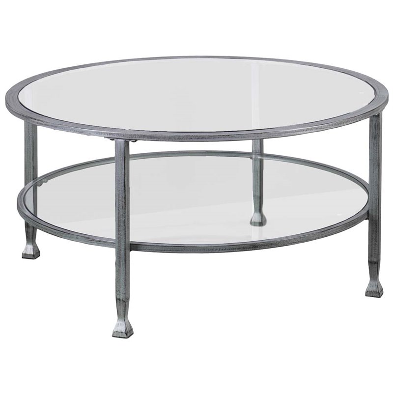 Southern Enterprises Jaymes Round Glass Top Coffee Table ...