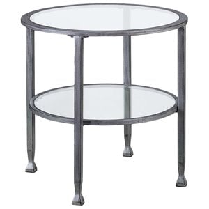 SEI Furniture Jaymes Round Glass Top Metal End Table in Silver