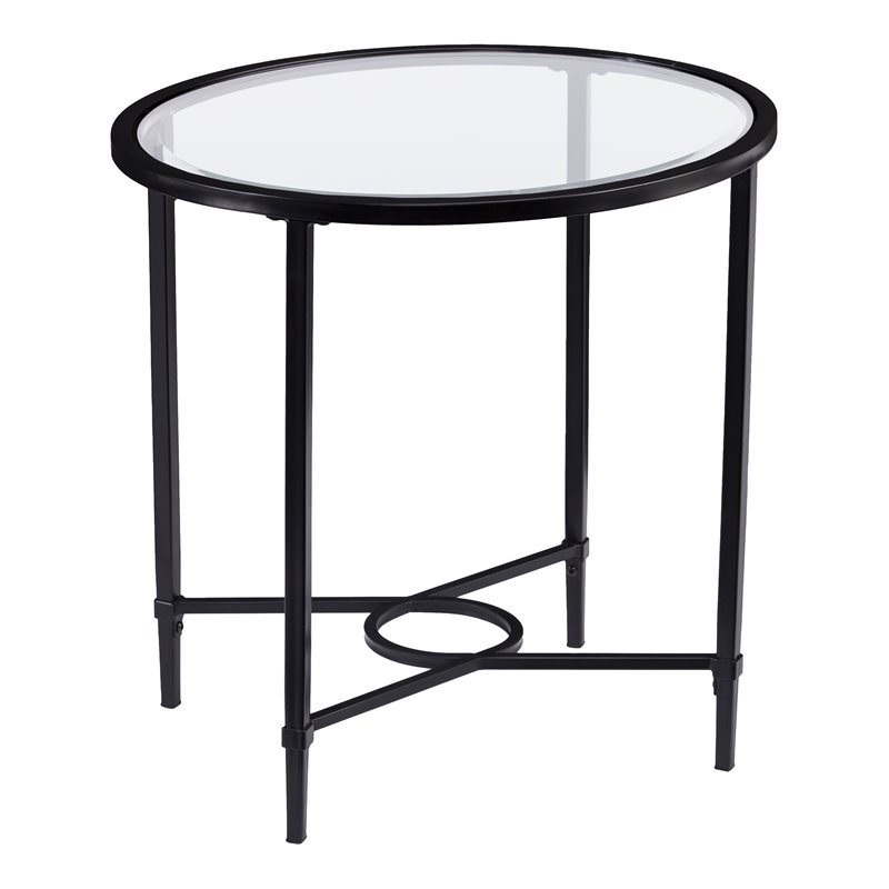 SEI Furniture Quinton Oval Iron Metal & Glass Side Table in Painted Black