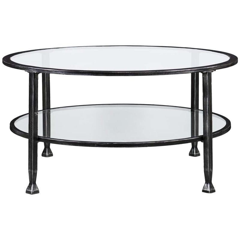 SEI Furniture Jaymes Round Glass Top Coffee Table in Black