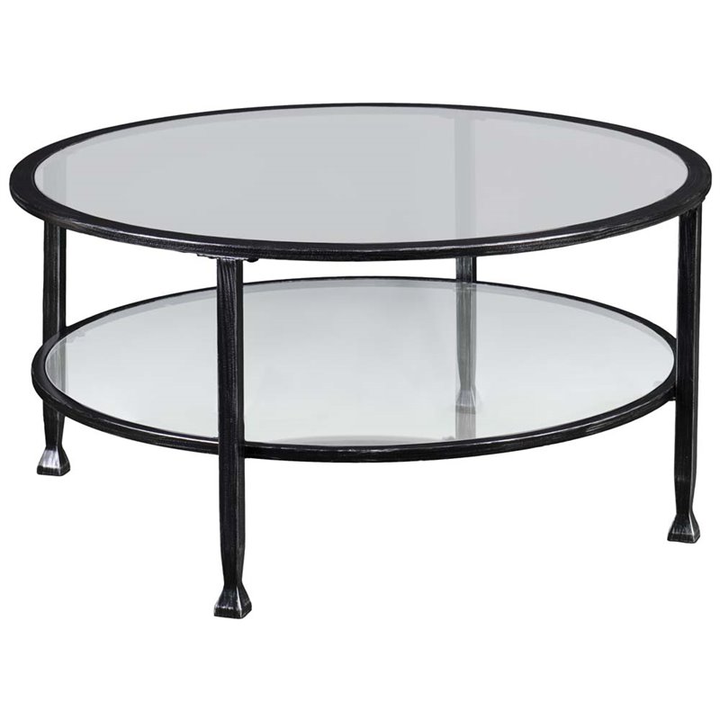 Southern Enterprises Jaymes Round Glass, Black Round Coffee Tables