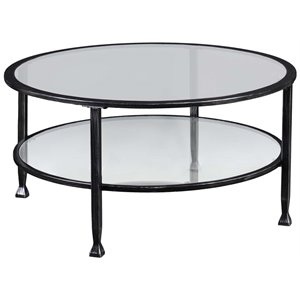 SEI Furniture Jaymes Round Glass Top Coffee Table in Black