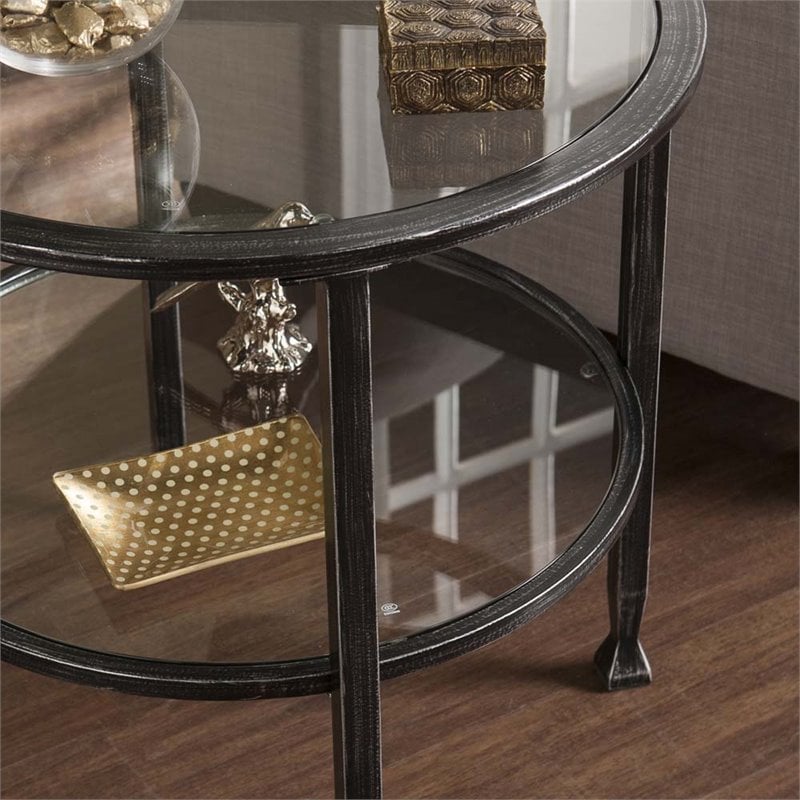 Southern Enterprises Jaymes Round Glass, Round Glass Metal End Tables