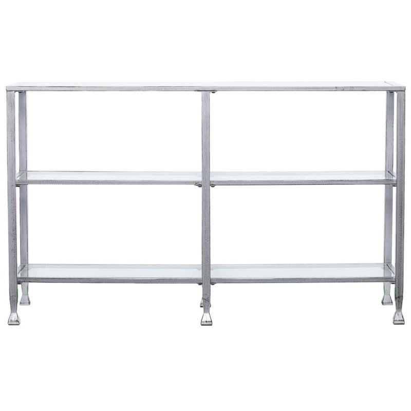 SEI Furniture Jaymes 3 Shelf Glass Top Console Table in Silver