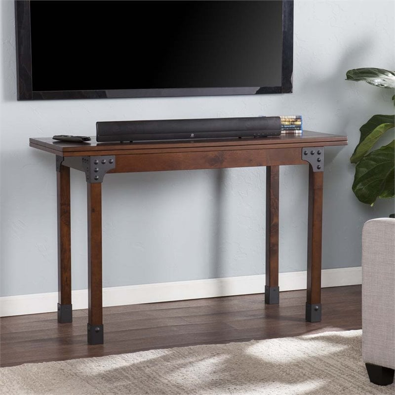 Southern Enterprises Deveron Flip Top Console Dining Table in Brown