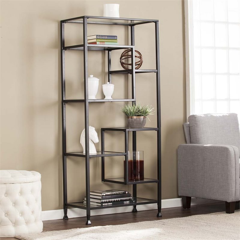 SEI Furniture Jaymes Metal and Glass Etagere in Black Cymax Business