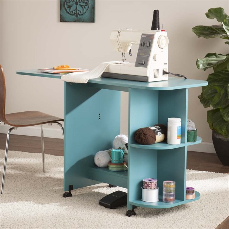 Southern Enterprises Mobile Sewing And Craft Table In Turquoise