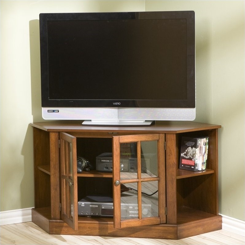 Southern Enterprises Parkridge Corner Media Stand in Walnut MS9872