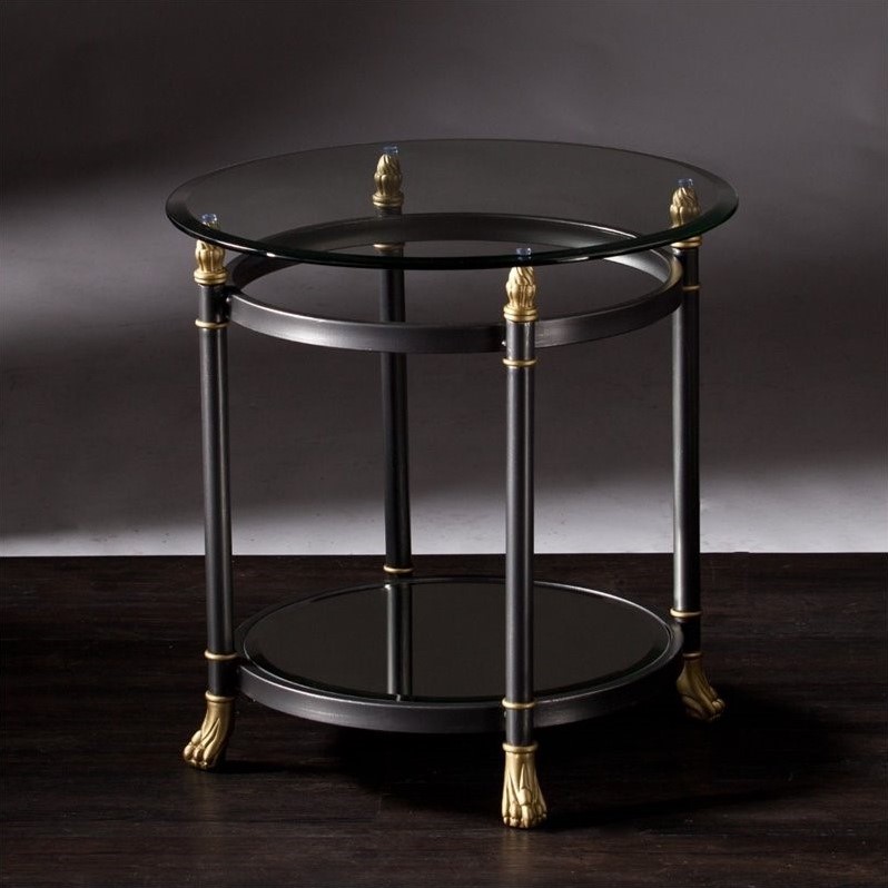 Allesandro 2 Piece Oval Glass Coffee Table And Round Glass End Table Set In Gold 4929