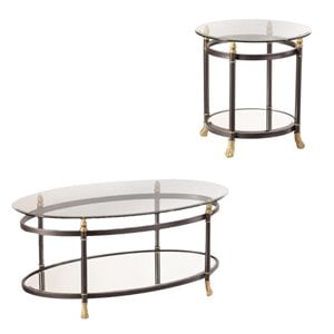 allesandro 2 piece oval glass coffee table and round glass end table set in gold