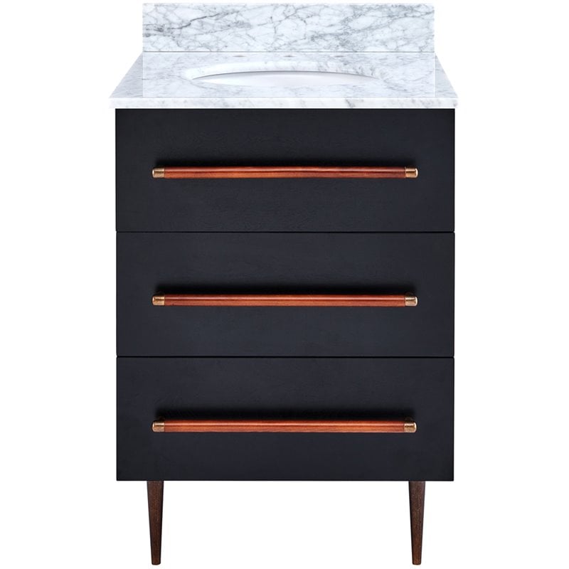 SEI Furniture Yatesling 2 Drawer Marble Top Bathroom Vanity in Black