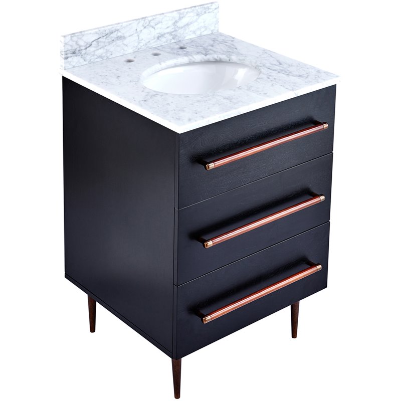 SEI Furniture Yatesling 2 Drawer Marble Top Bathroom Vanity in Black