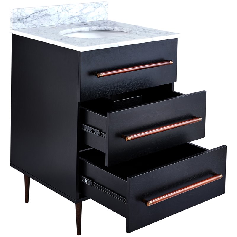 SEI Furniture Yatesling 2 Drawer Marble Top Bathroom Vanity in Black