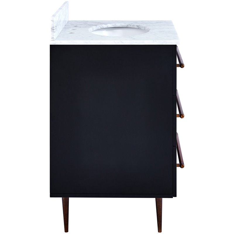 SEI Furniture Yatesling 2 Drawer Marble Top Bathroom Vanity in Black
